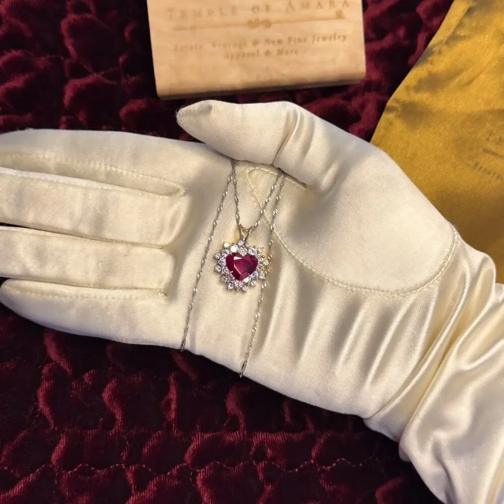 14K White Gold- Natural Ruby & Diamond Necklace -18